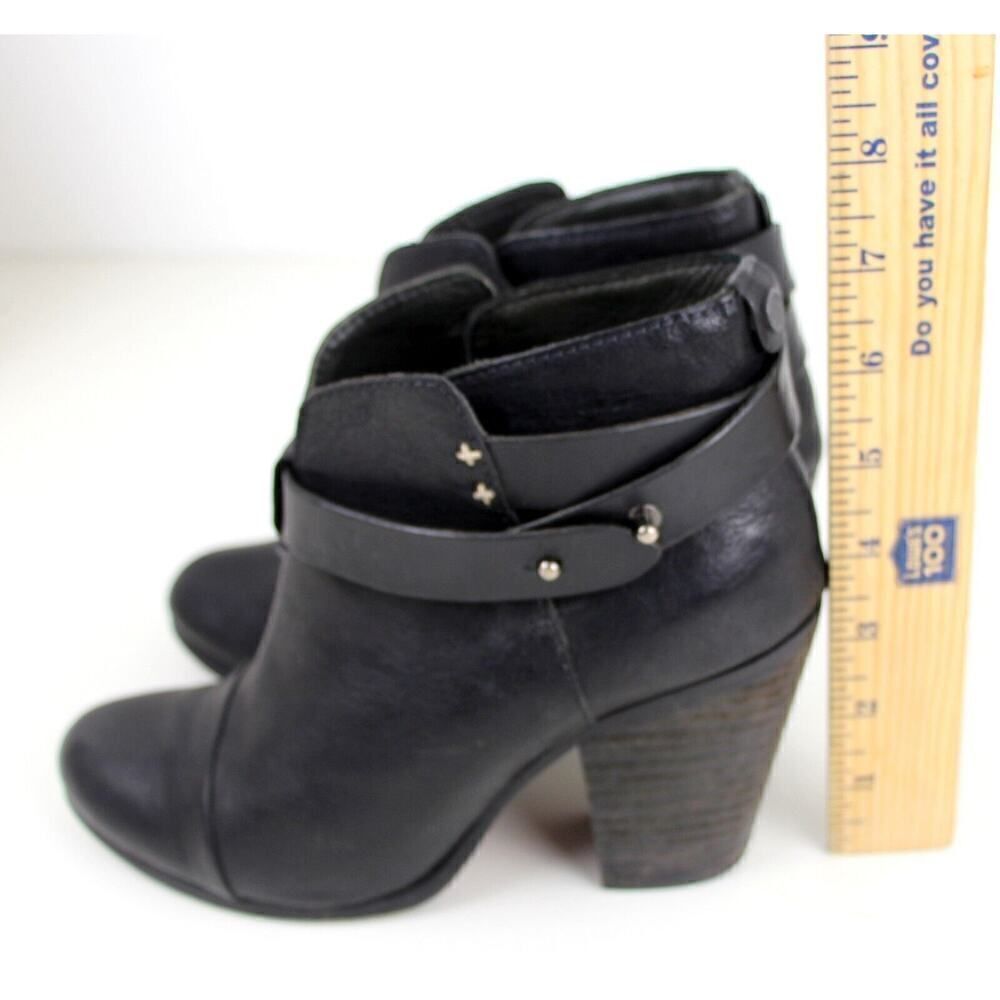 rag & bone NY BLACK GENUINE LEATHER HIGH HEEL ROUND TOE BELTED ANKLE BOOTS Sz 37 - Picture 7 of 9